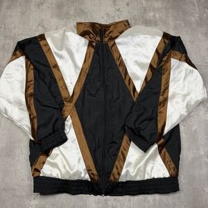Vintage Sunterra Windbreaker Jacket Petite PM Black White Bronze 80s 90s